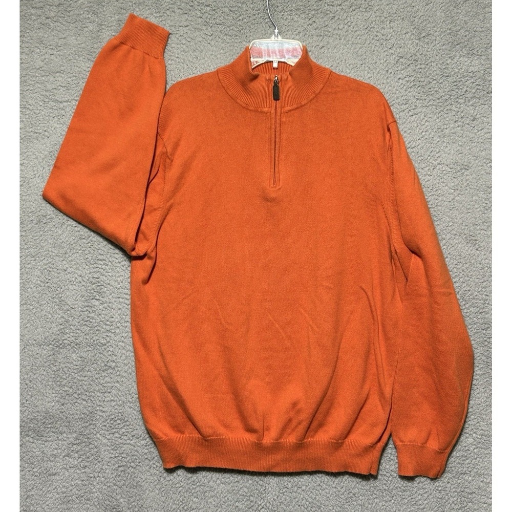Eddie Bauer 1/4 Zip Cotton Cashmere Sweater Mens XLT Tall‎ Orange Soft Relaxed